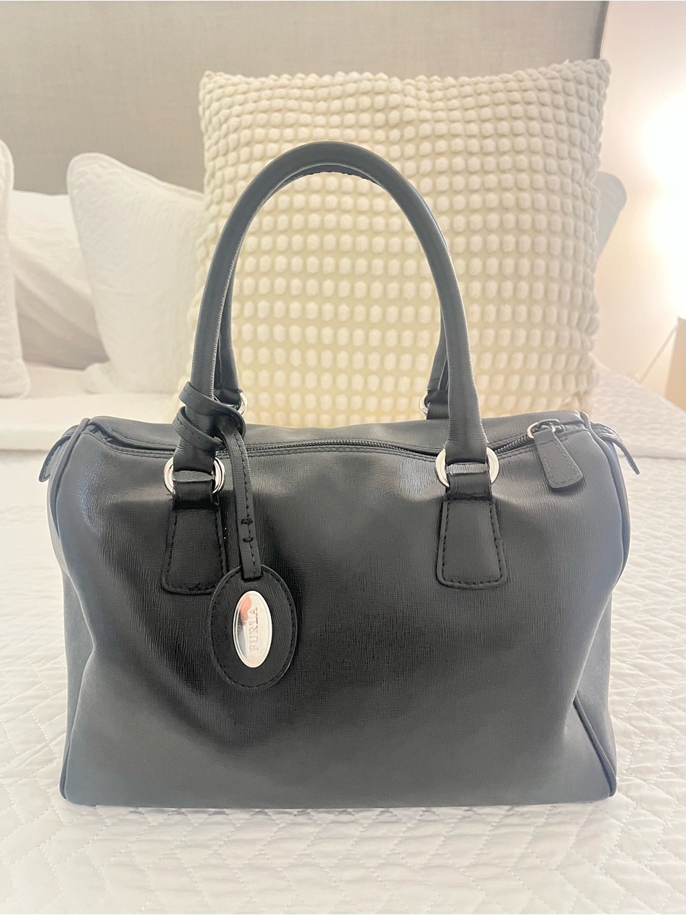 Furla Black Leather Satchel Bag